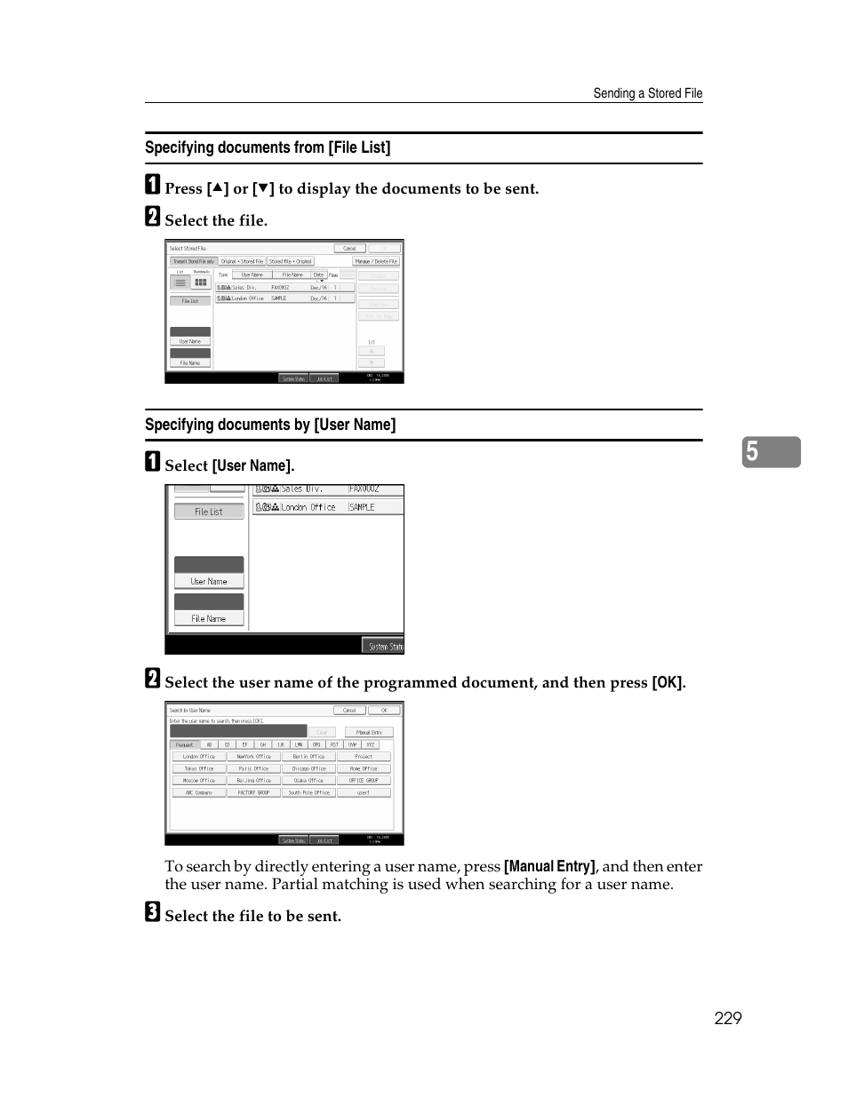 Specifying documents from [file list, Specifying documents by [user name | Xerox C3000 User Manual | Page 239 / 298