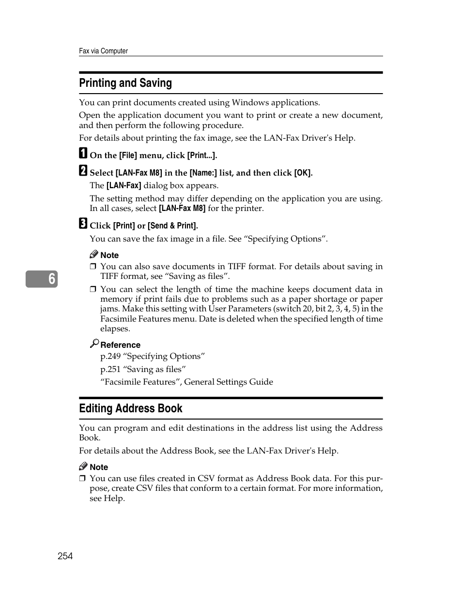 Printing and saving, Editing address book, Printing and saving editing address book | P.254 “editing address book | Xerox C3000 User Manual | Page 264 / 298