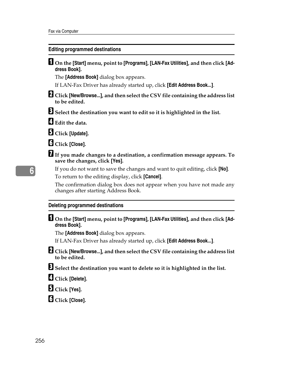 Editing programmed destinations, Deleting programmed destinations | Xerox C3000 User Manual | Page 266 / 298