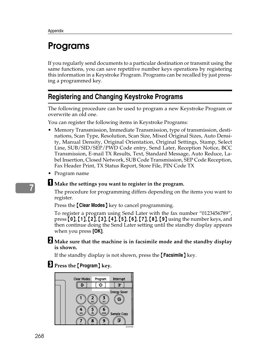 Programs, Registering and changing keystroke programs, P.268 “registering and changing keystroke programs | P.268 “programs, 7programs | Xerox C3000 User Manual | Page 278 / 298