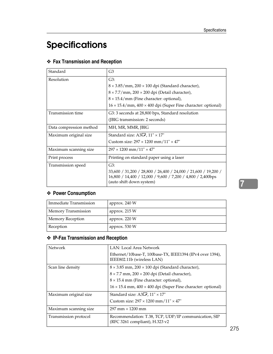 Specifications, 7specifications | Xerox C3000 User Manual | Page 285 / 298