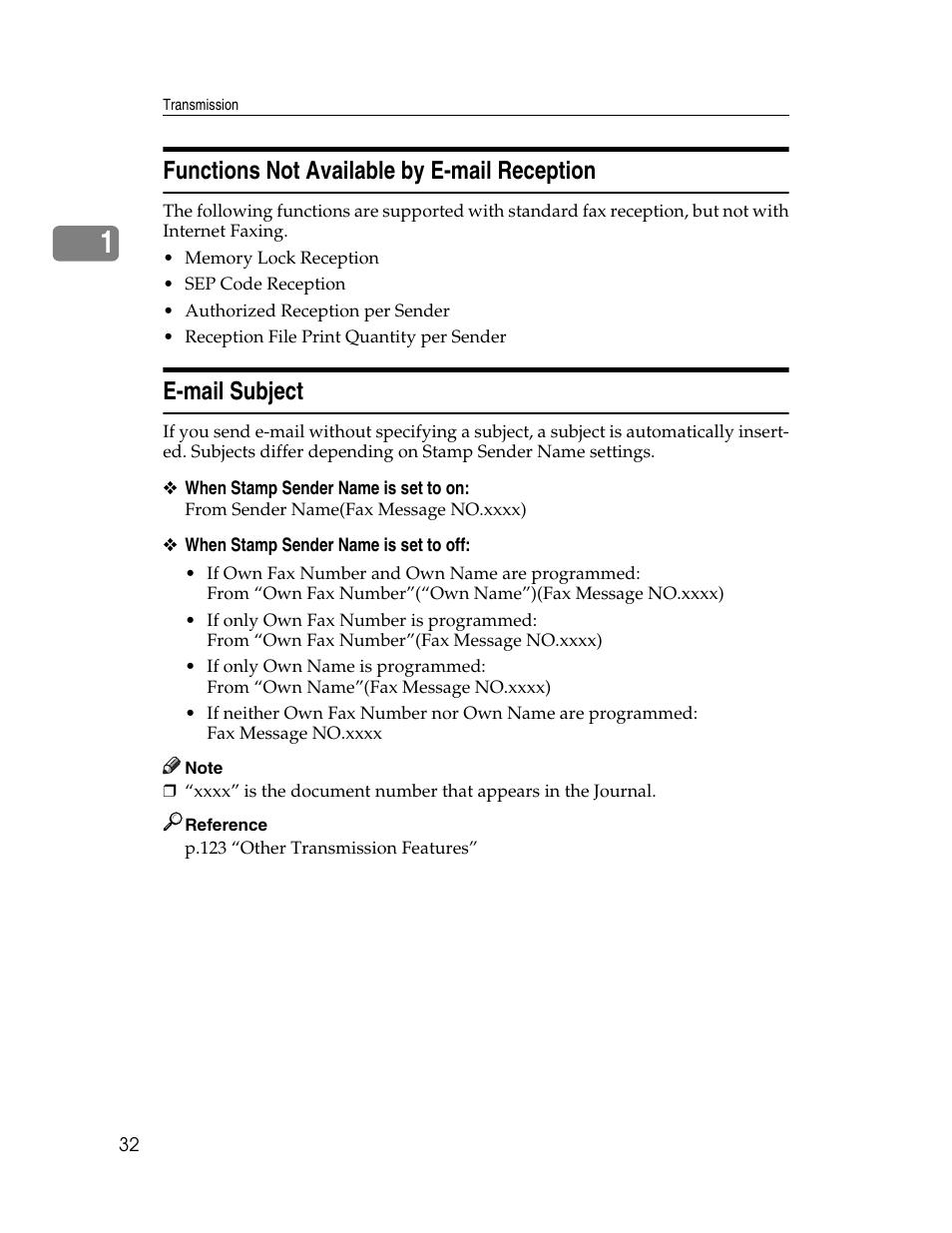 Functions not available by e-mail reception, E-mail subject | Xerox C3000 User Manual | Page 42 / 298