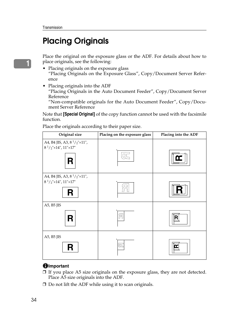 Placing originals, 1placing originals | Xerox C3000 User Manual | Page 44 / 298