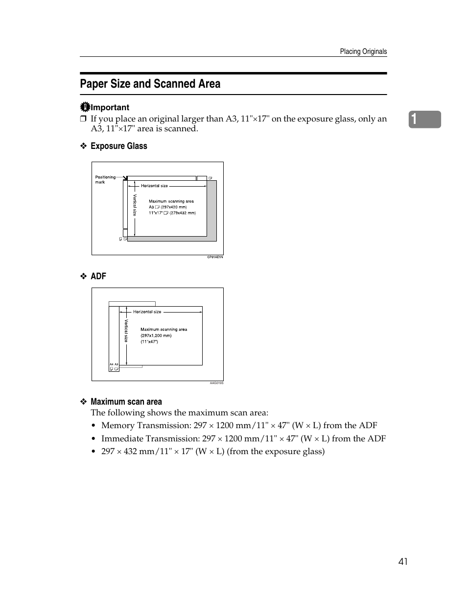 Paper size and scanned area, P.41 “paper size and scanned area | Xerox C3000 User Manual | Page 51 / 298