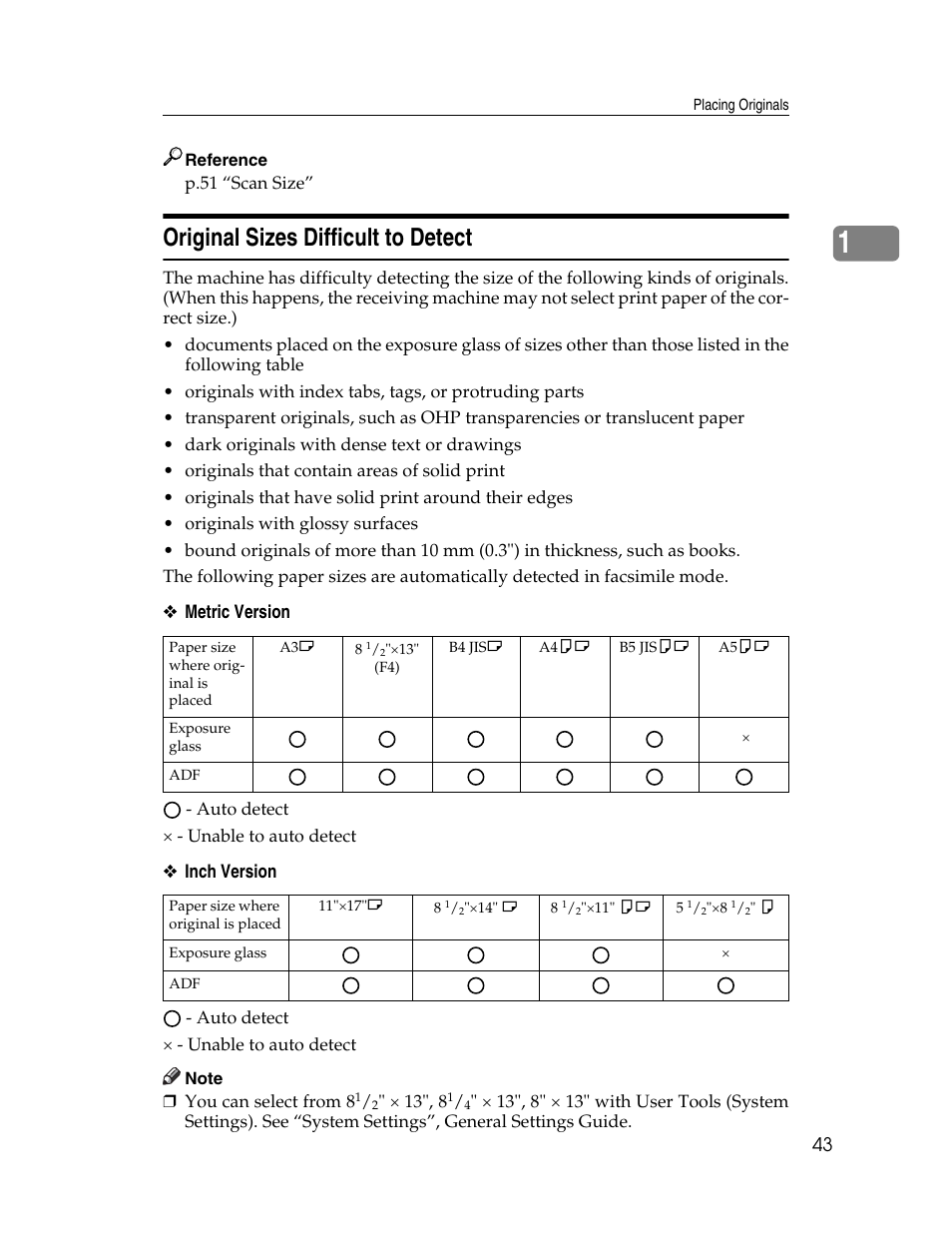 Original sizes difficult to detect, P.43 “original sizes difficult to detect | Xerox C3000 User Manual | Page 53 / 298