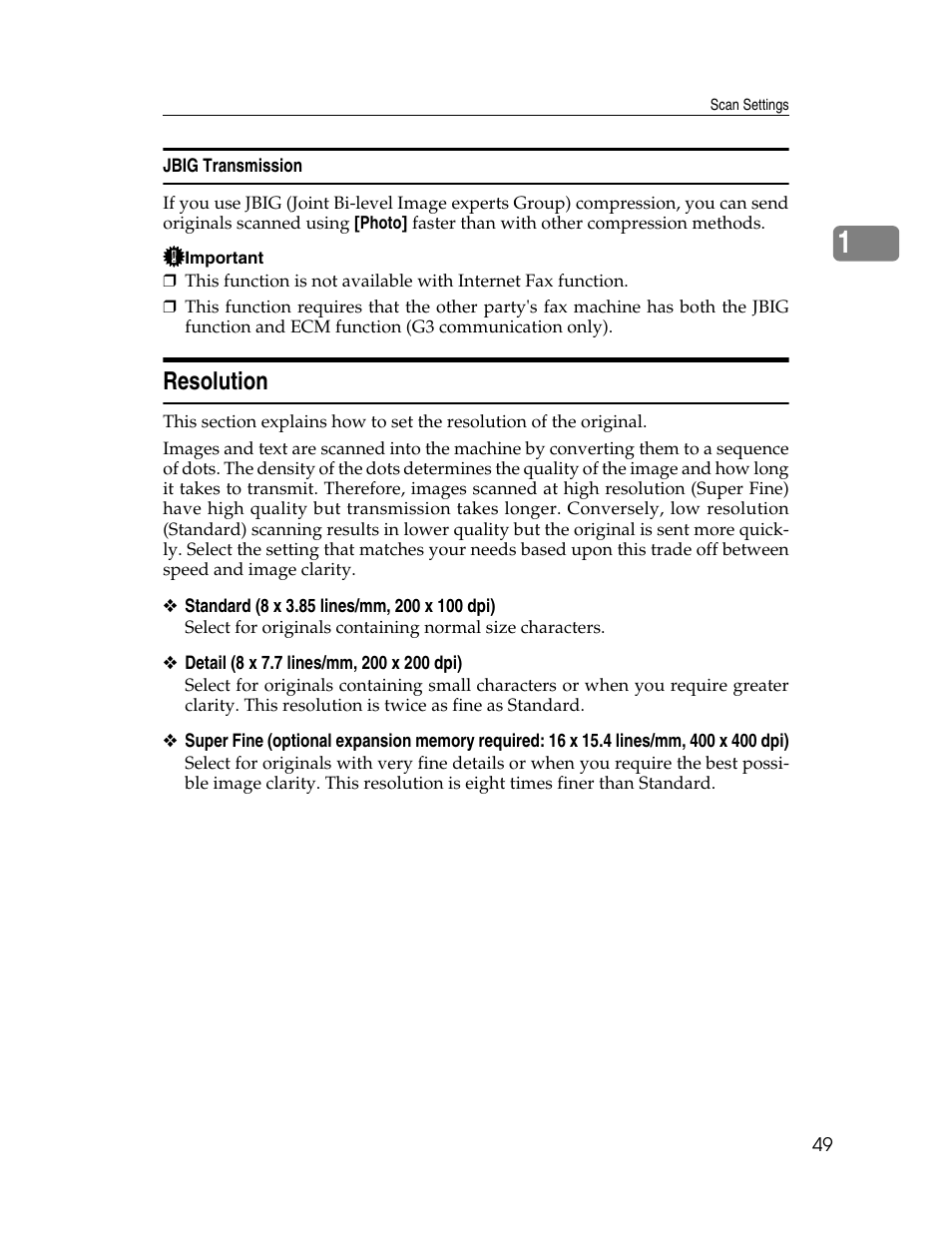 Jbig transmission, Resolution, P.49 “resolution | Xerox C3000 User Manual | Page 59 / 298