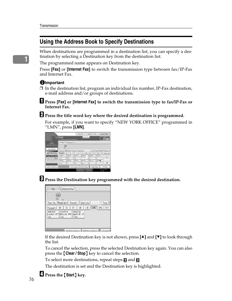 Using the address book to specify destinations | Xerox C3000 User Manual | Page 86 / 298