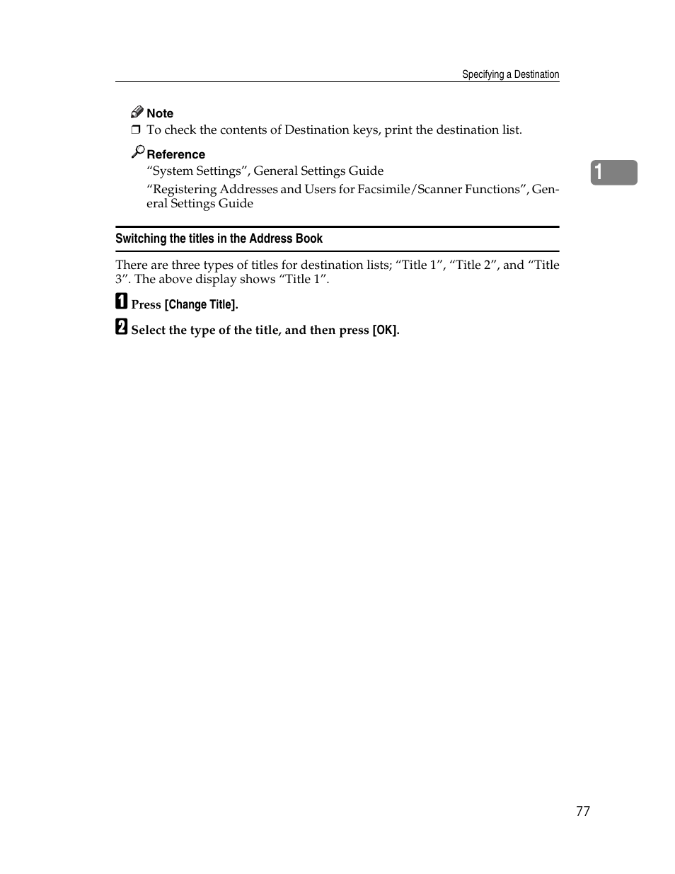 Switching the titles in the address book, P.77 “switching the titles in the address book | Xerox C3000 User Manual | Page 87 / 298