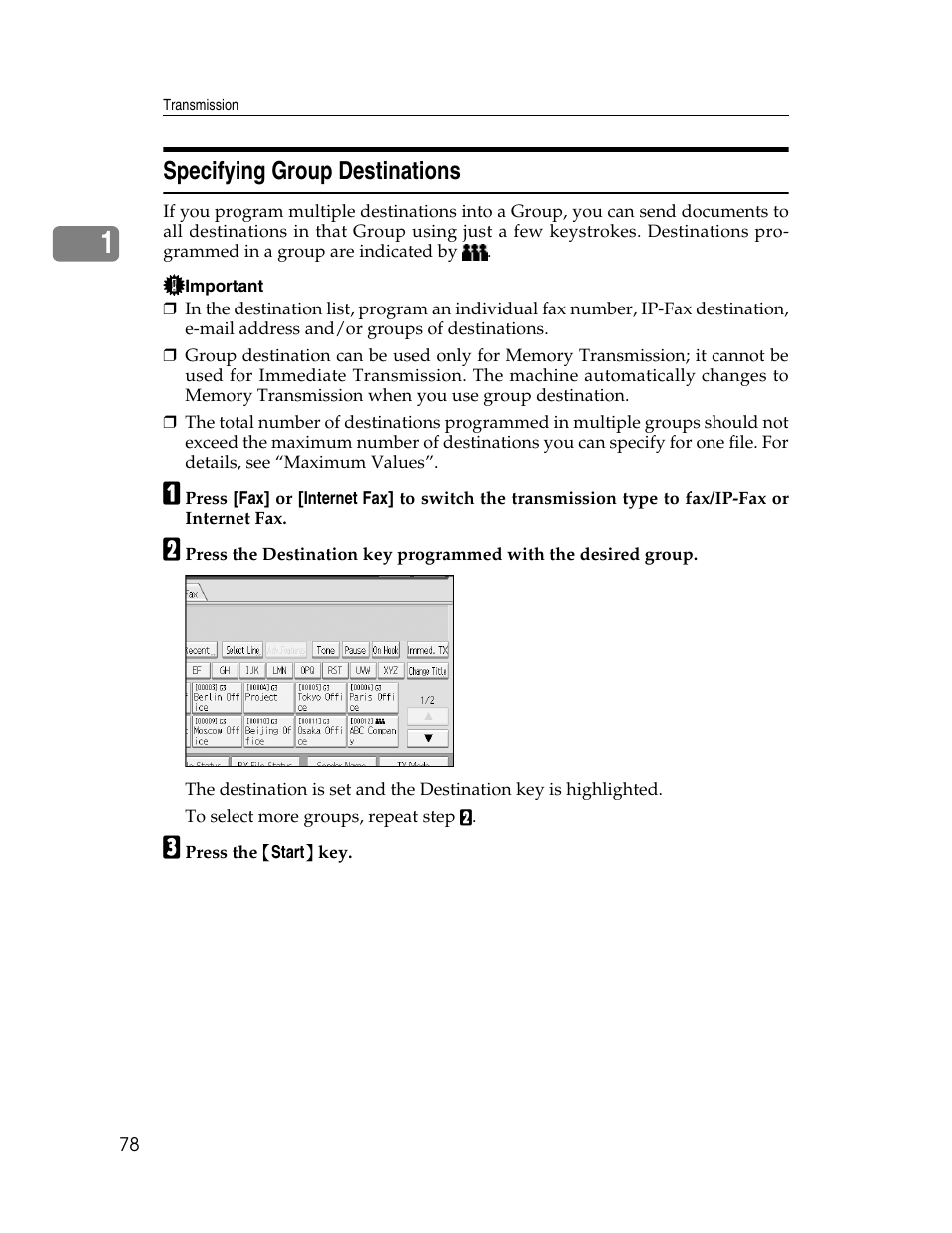Specifying group destinations, P.78 “specifying group destinations | Xerox C3000 User Manual | Page 88 / 298