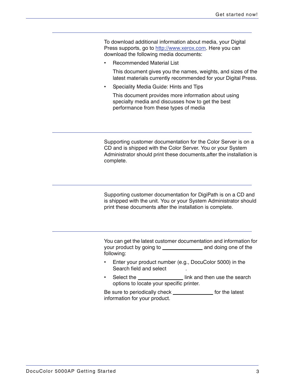 Media documentation, Color server customer documentation, Digipath customer documentation | Customer documentation | Xerox DocuColor 5000AP User Manual | Page 7 / 20