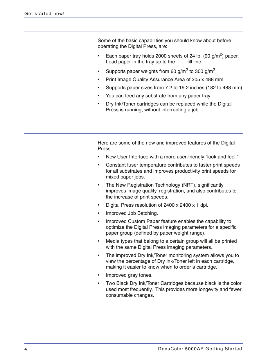 Basic capabilities, New features, Basic capabilities new features | Xerox DocuColor 5000AP User Manual | Page 8 / 20