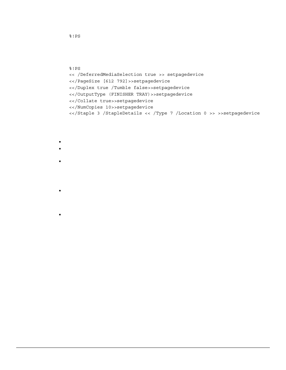 Sample postscript headers, Postscript feature dependencies/caveats | Xerox CUSTOMER TIPS 7425/7428/7435 User Manual | Page 24 / 28