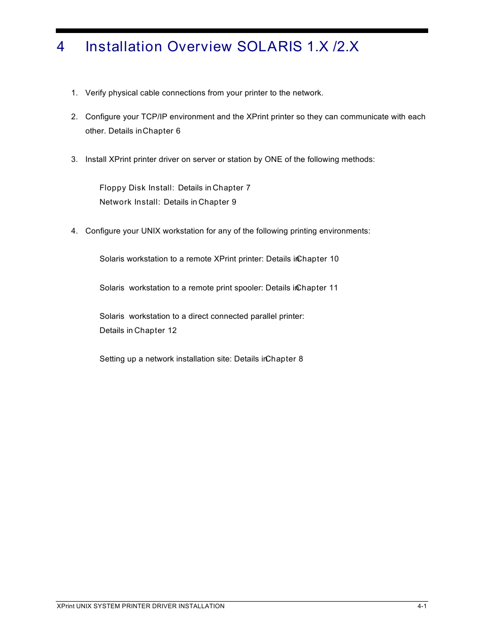 4 installation overview solaris 1.x /2.x | Xerox 701P91273 User Manual | Page 13 / 52