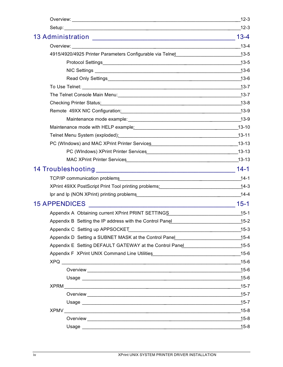 13 administration -4, 14 troubleshooting -1, 15 appendices -1 | Xerox 701P91273 User Manual | Page 4 / 52