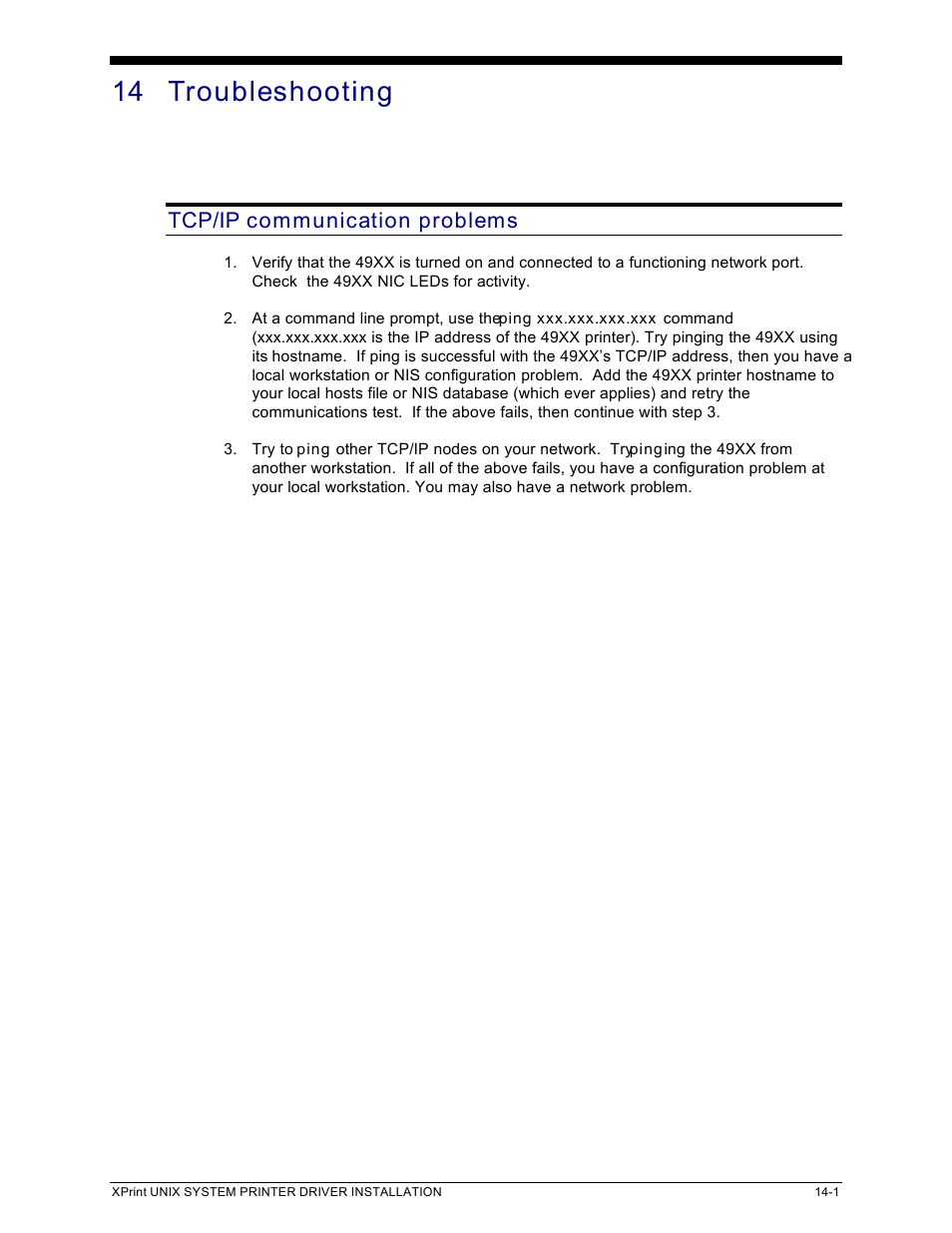 14 troubleshooting, Tcp/ip communication problems | Xerox 701P91273 User Manual | Page 41 / 52