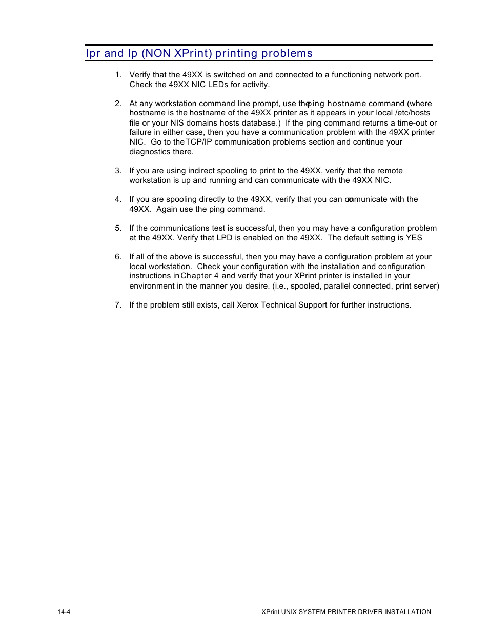 Lpr and lp (non xprint) printing problems | Xerox 701P91273 User Manual | Page 44 / 52