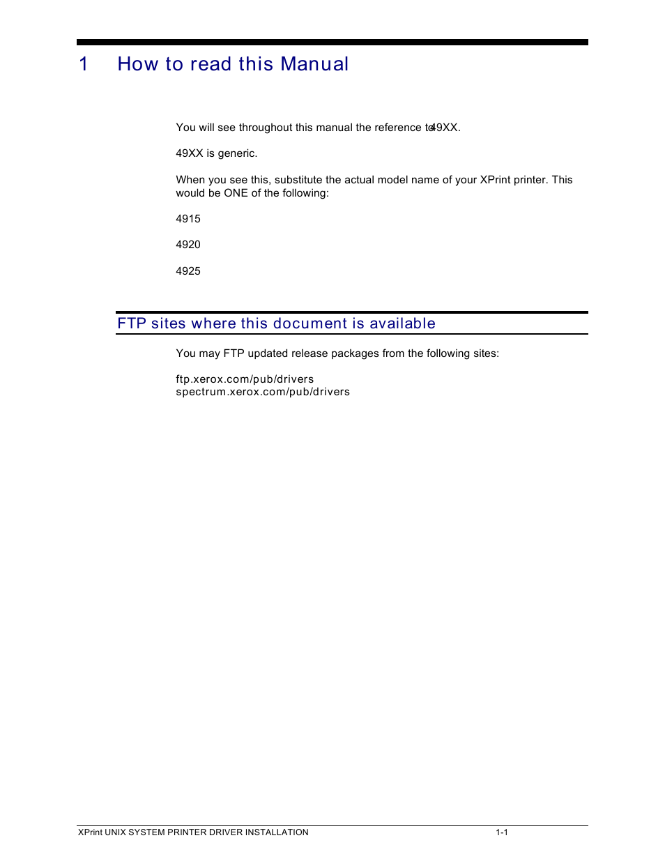 1 how to read this manual, Ftp sites where this document is available | Xerox 701P91273 User Manual | Page 7 / 52