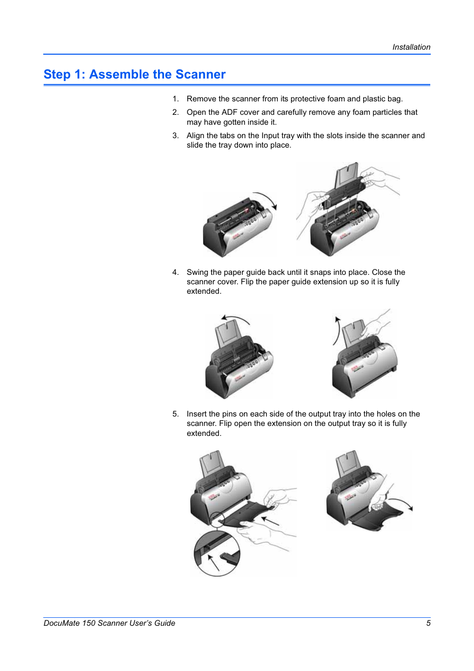 Step 1: assemble the scanner | Xerox 150 User Manual | Page 10 / 94