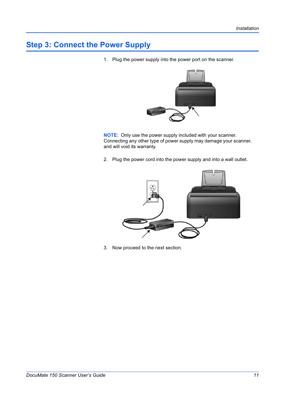 Step 3: connect the power supply | Xerox 150 User Manual | Page 16 / 94