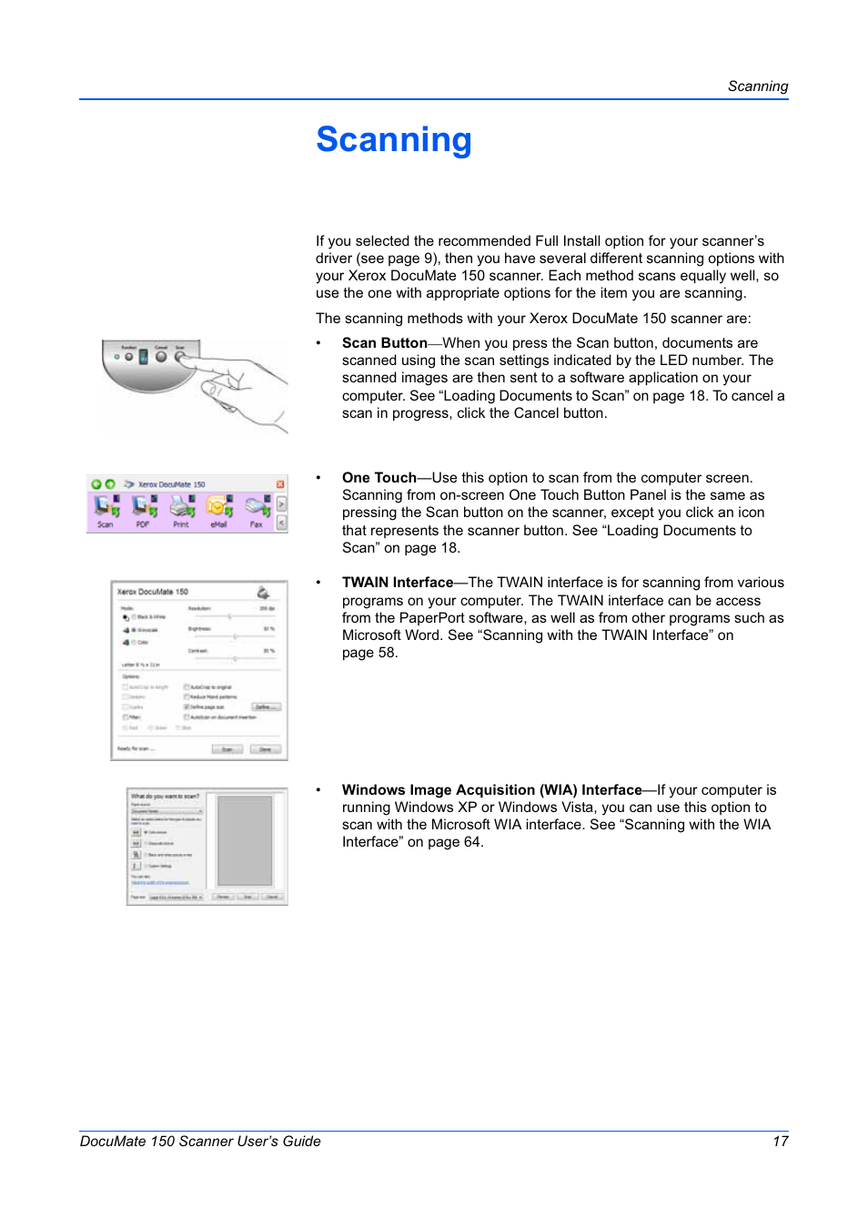 Scanning | Xerox 150 User Manual | Page 22 / 94