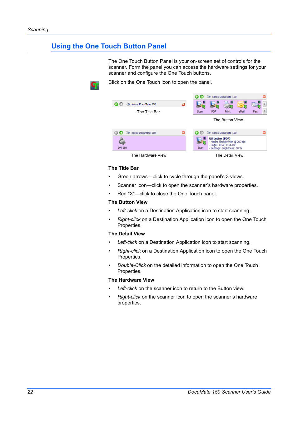 Using the one touch button panel | Xerox 150 User Manual | Page 27 / 94