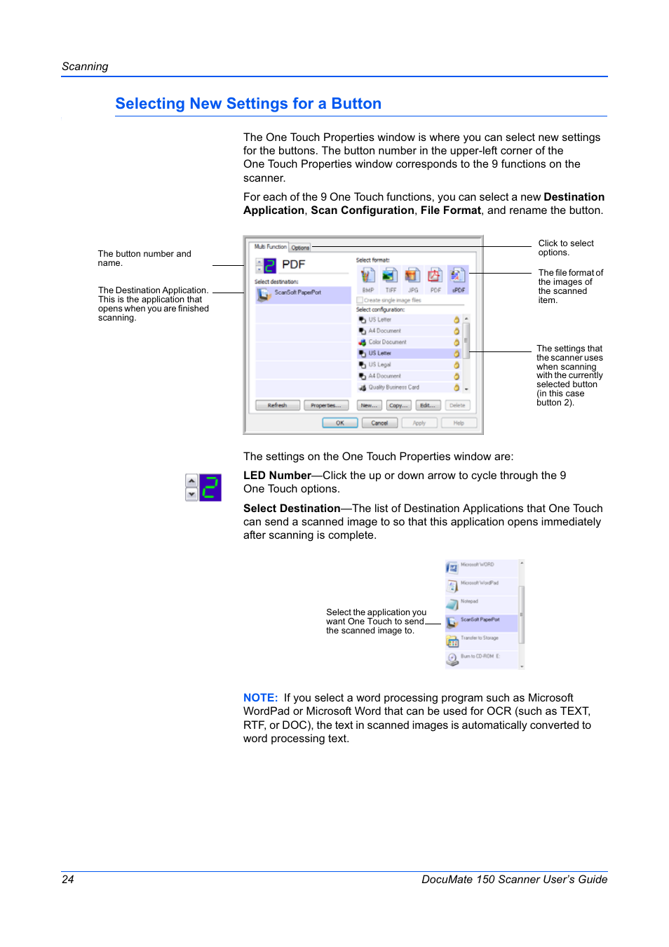 Selecting new settings for a button | Xerox 150 User Manual | Page 29 / 94