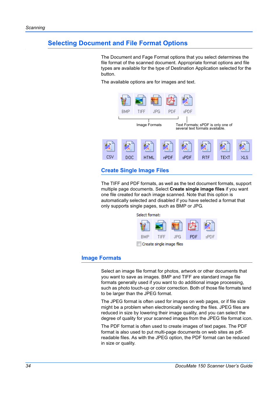 Selecting document and file format options | Xerox 150 User Manual | Page 39 / 94