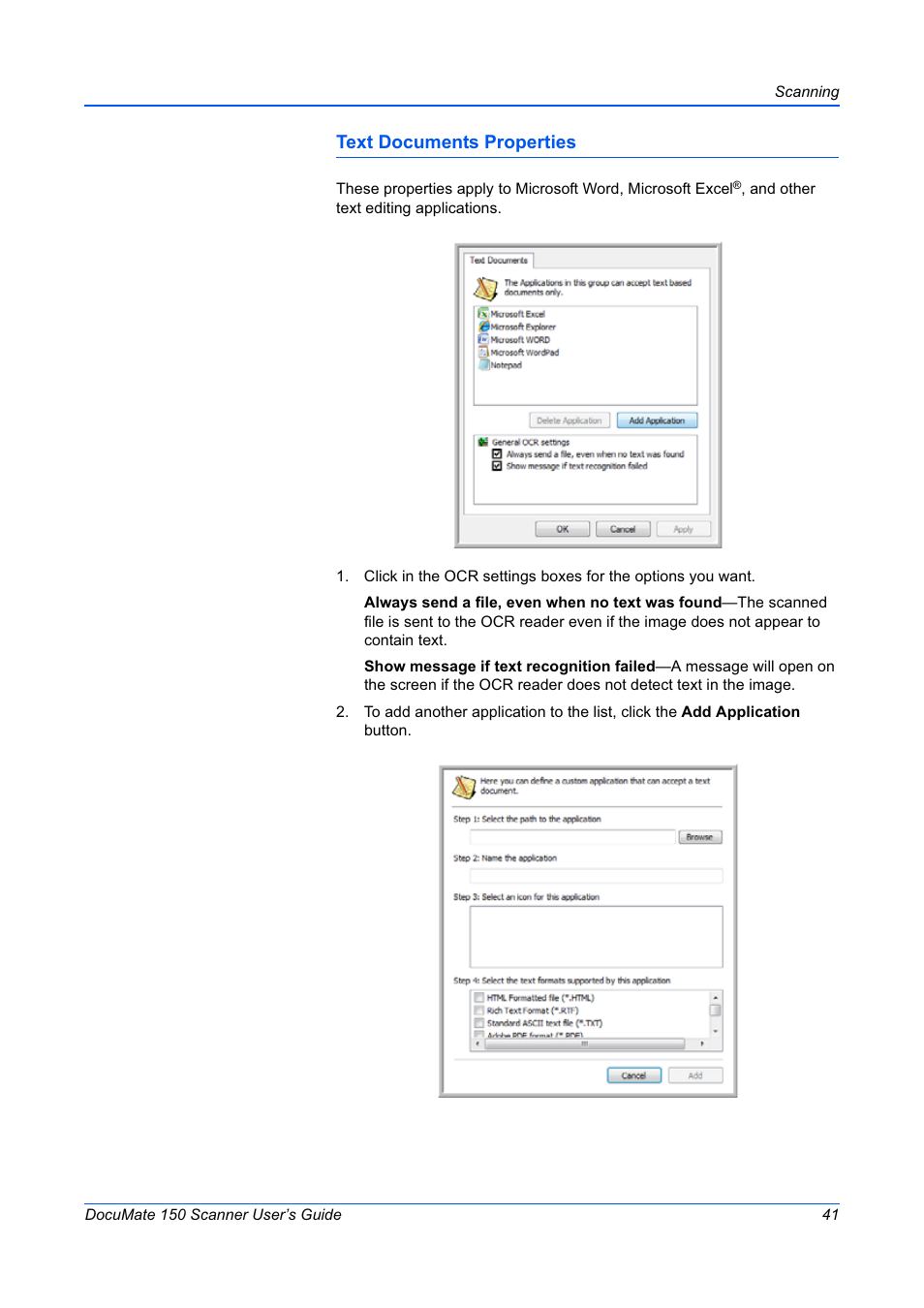 Text documents properties | Xerox 150 User Manual | Page 46 / 94