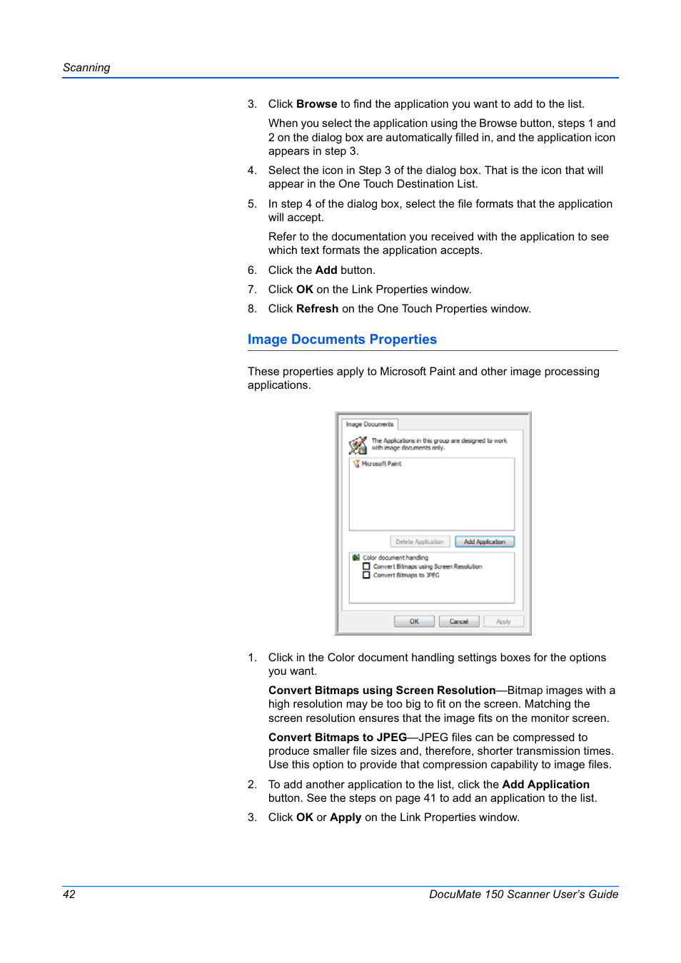 Image documents properties | Xerox 150 User Manual | Page 47 / 94