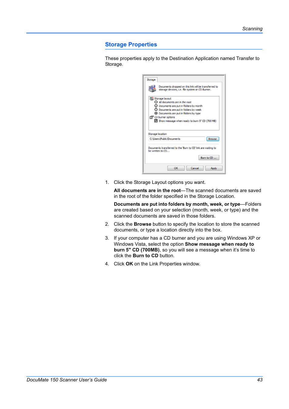 Storage properties | Xerox 150 User Manual | Page 48 / 94