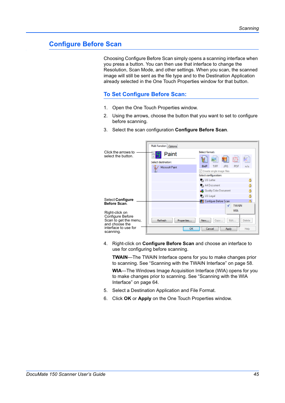 Configure before scan | Xerox 150 User Manual | Page 50 / 94