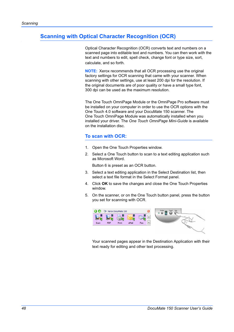 Scanning with optical character recognition (ocr) | Xerox 150 User Manual | Page 53 / 94