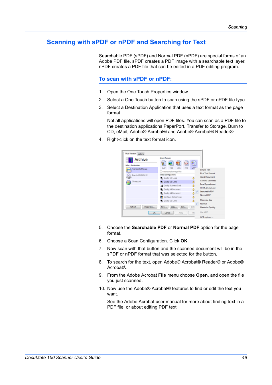 Scanning with spdf or npdf and searching for text | Xerox 150 User Manual | Page 54 / 94