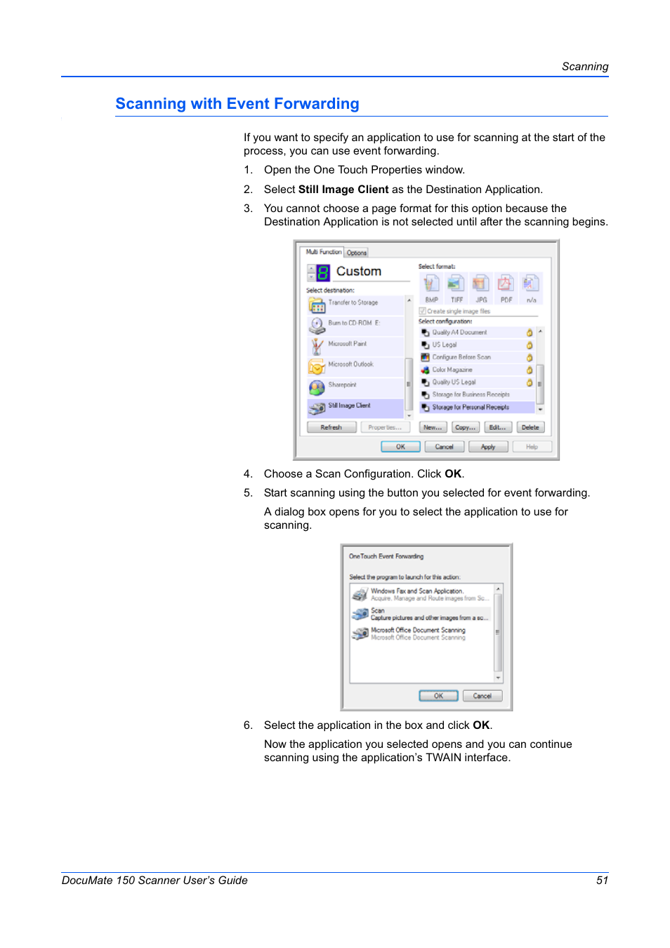 Scanning with event forwarding | Xerox 150 User Manual | Page 56 / 94