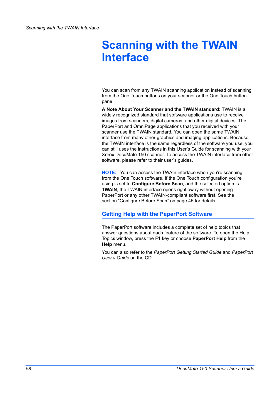 Scanning with the twain interface | Xerox 150 User Manual | Page 63 / 94