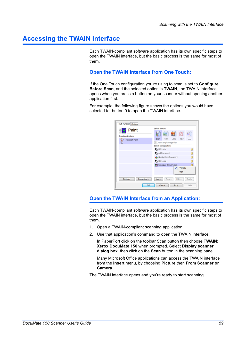 Accessing the twain interface | Xerox 150 User Manual | Page 64 / 94