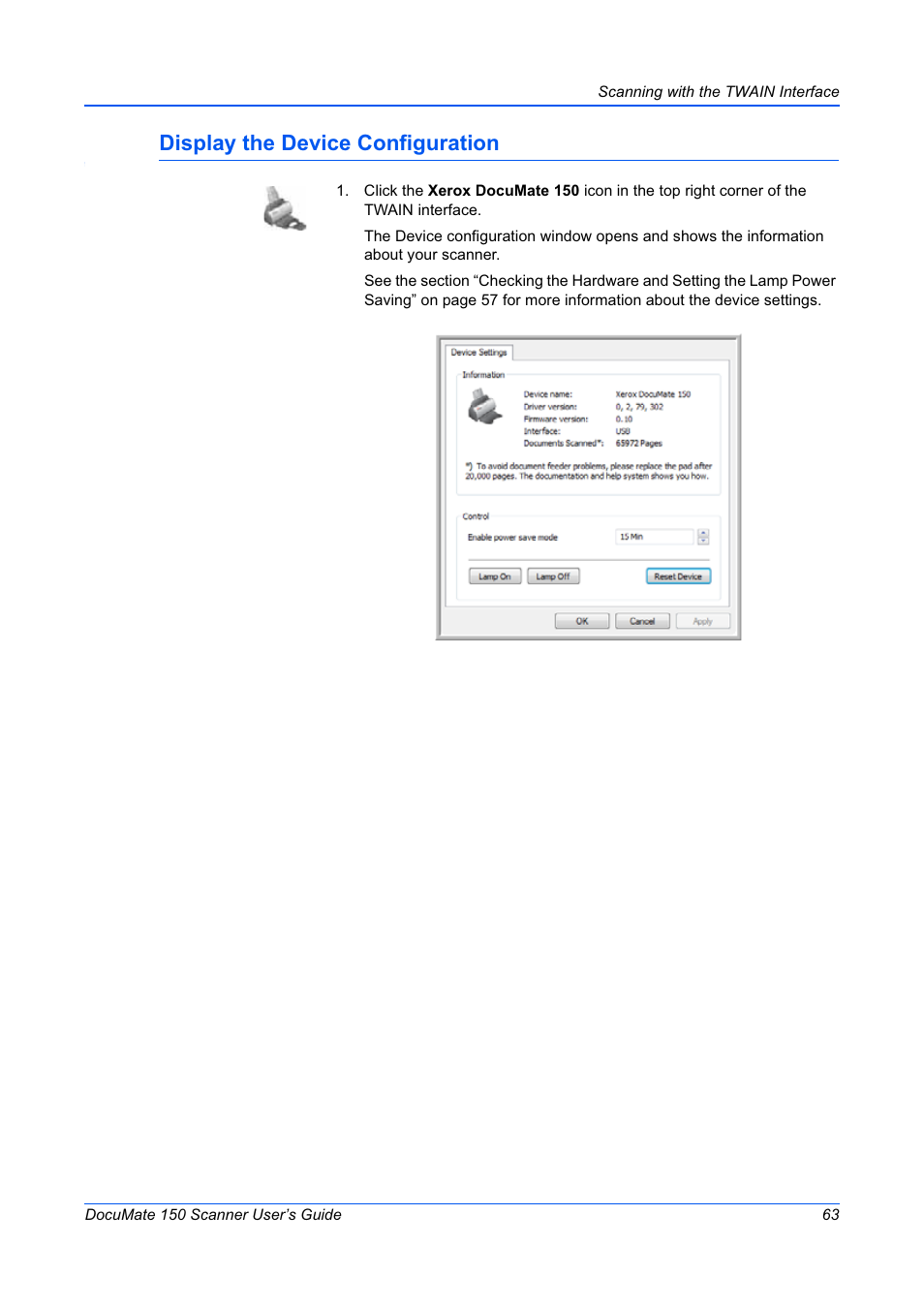 Display the device configuration | Xerox 150 User Manual | Page 68 / 94