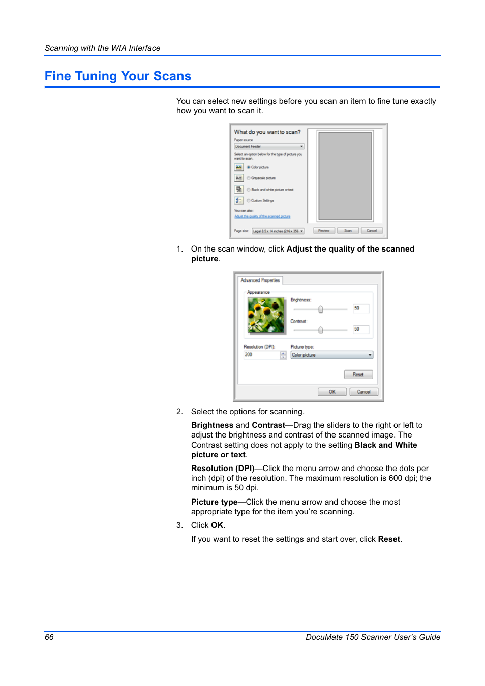 Fine tuning your scans | Xerox 150 User Manual | Page 71 / 94