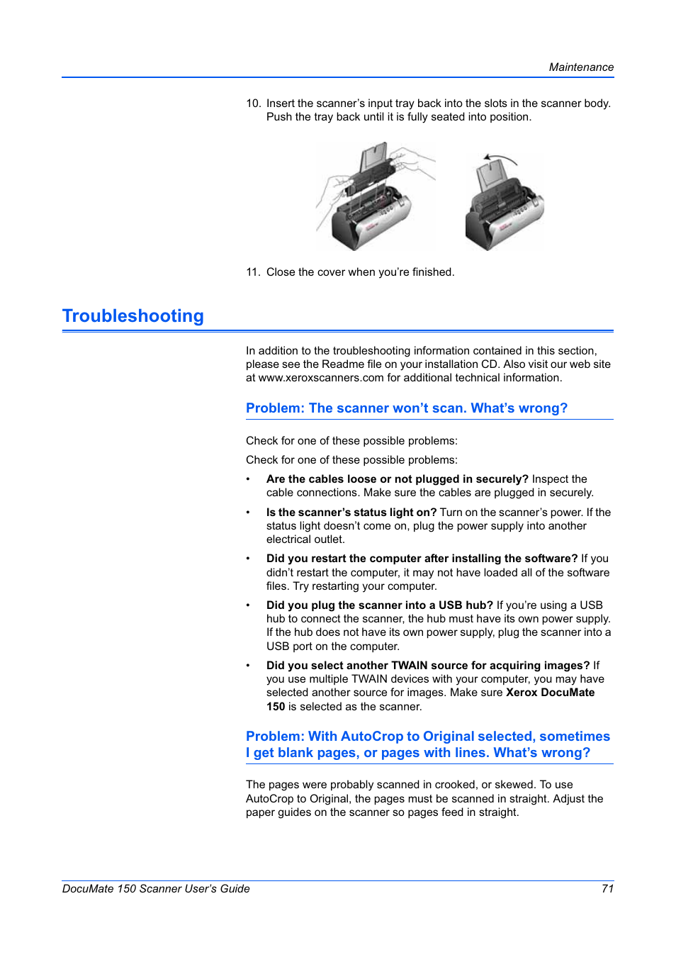 Troubleshooting | Xerox 150 User Manual | Page 76 / 94