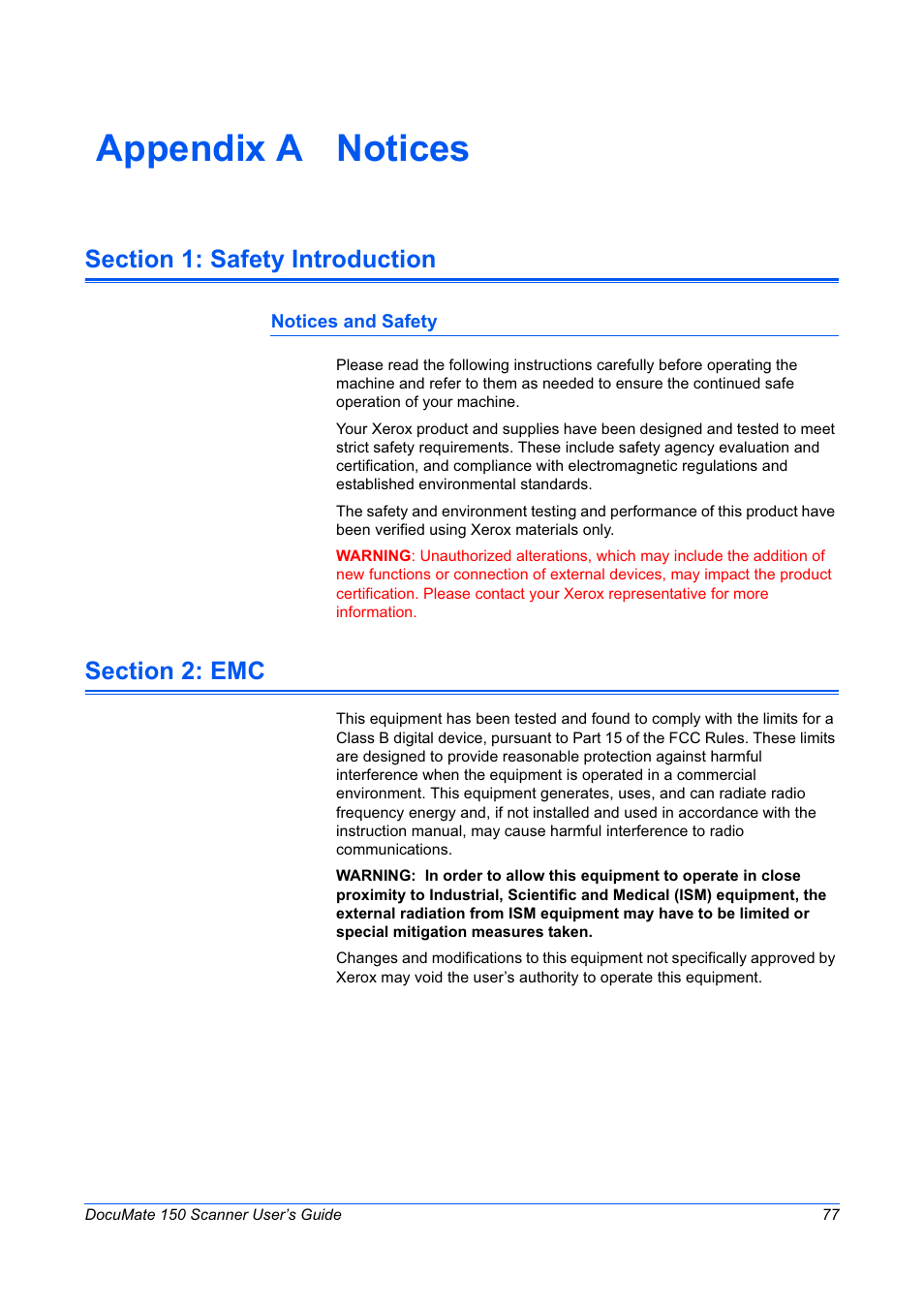 Appendix a notices | Xerox 150 User Manual | Page 82 / 94