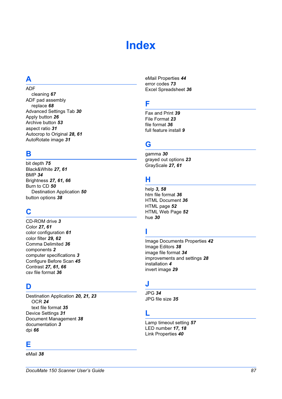 Index | Xerox 150 User Manual | Page 92 / 94