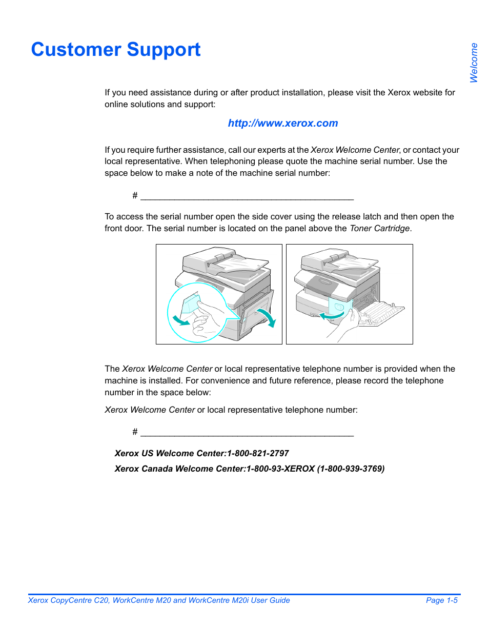 Customer support, Customer support -5 | Xerox COPYCENTRE M20I User Manual | Page 11 / 215