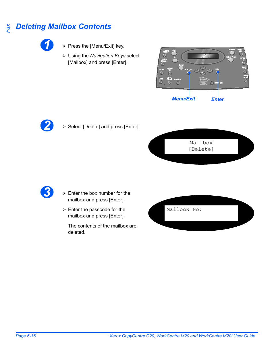 Deleting mailbox contents | Xerox COPYCENTRE M20I User Manual | Page 112 / 215