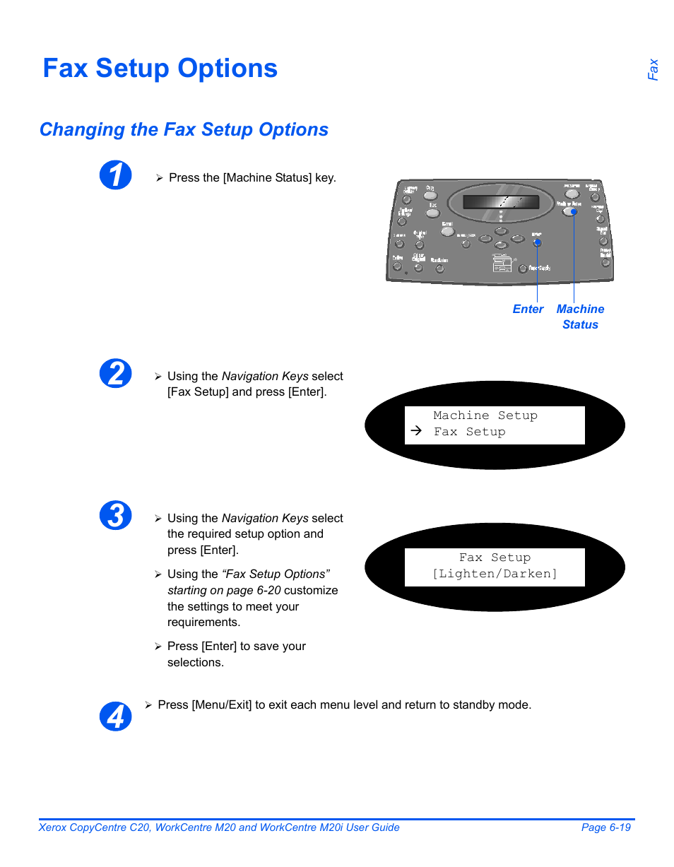 Fax setup options, Changing the fax setup options, Fax setup options -19 | Xerox COPYCENTRE M20I User Manual | Page 115 / 215