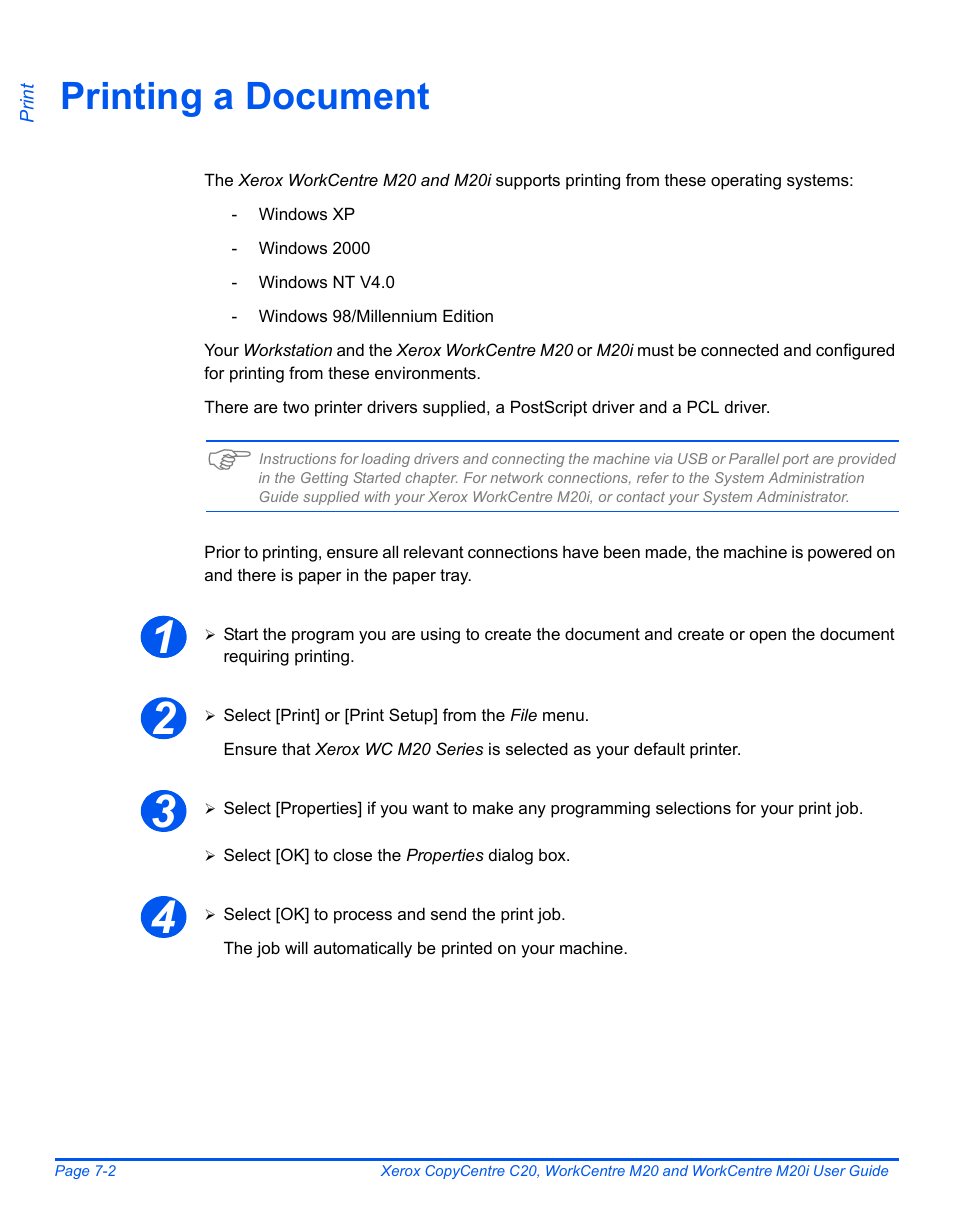 Printing a document, Printing a document -2 | Xerox COPYCENTRE M20I User Manual | Page 122 / 215