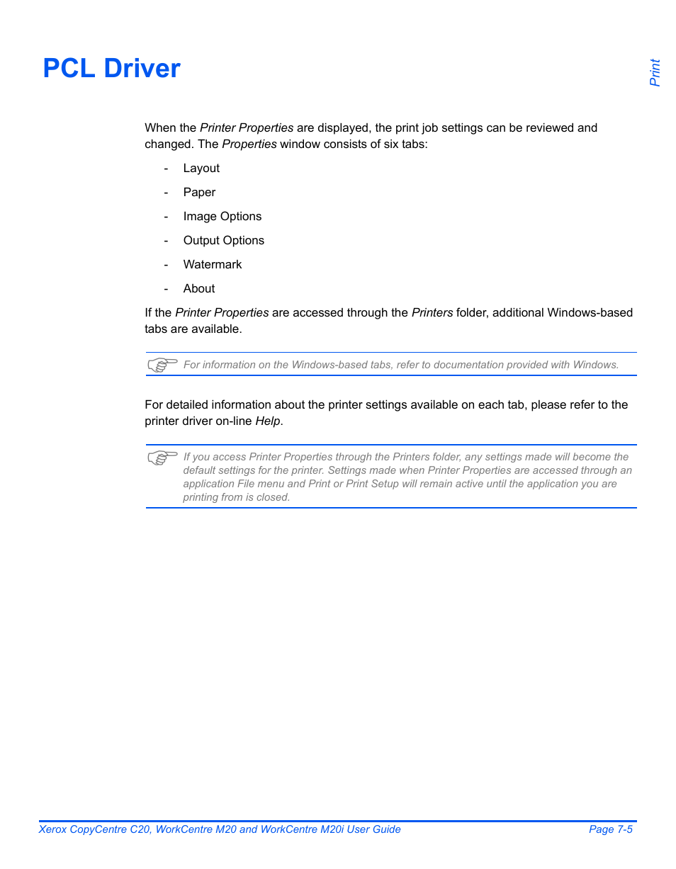 Pcl driver, Pcl driver -5 | Xerox COPYCENTRE M20I User Manual | Page 125 / 215