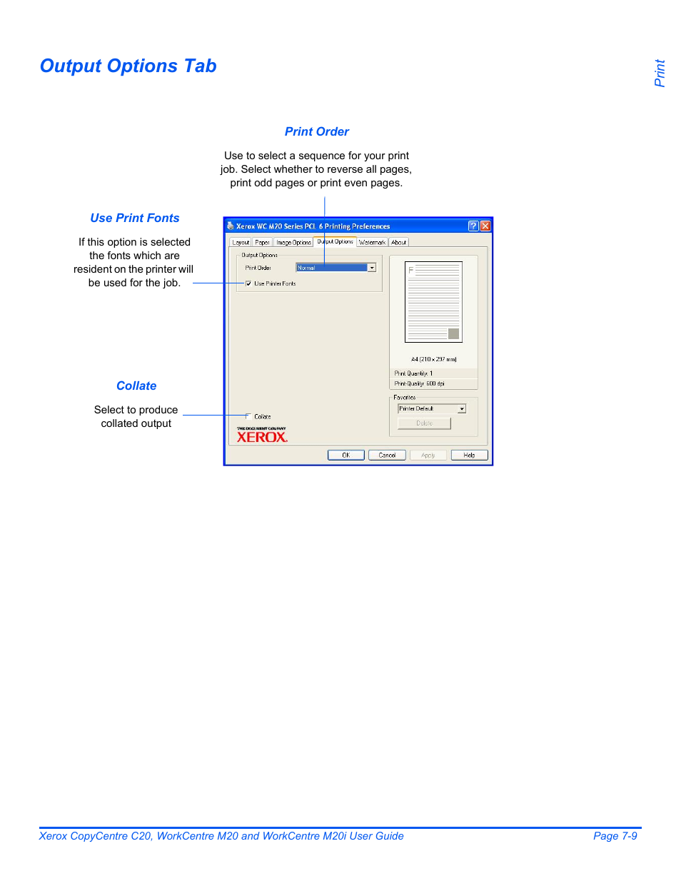 Output options tab | Xerox COPYCENTRE M20I User Manual | Page 129 / 215