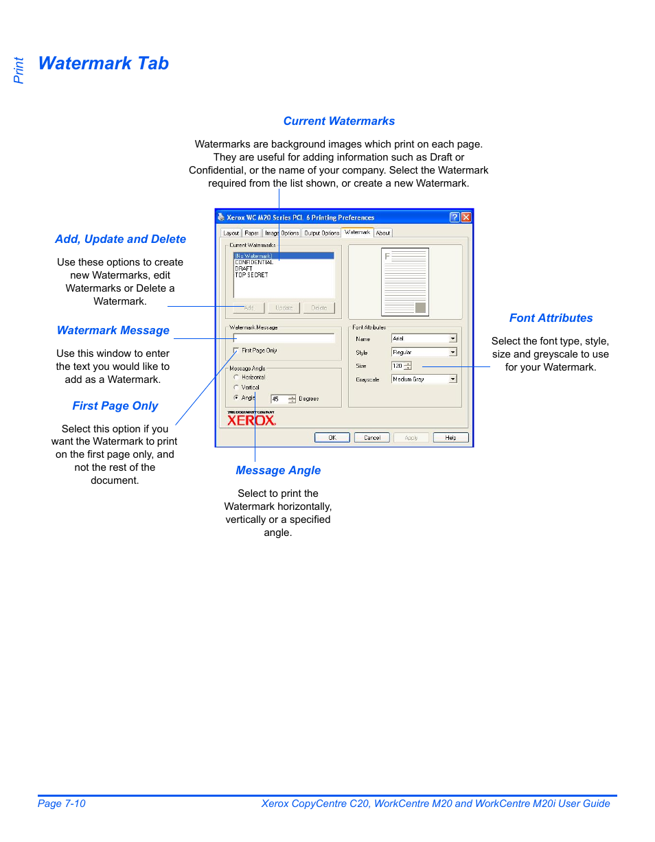 Watermark tab | Xerox COPYCENTRE M20I User Manual | Page 130 / 215