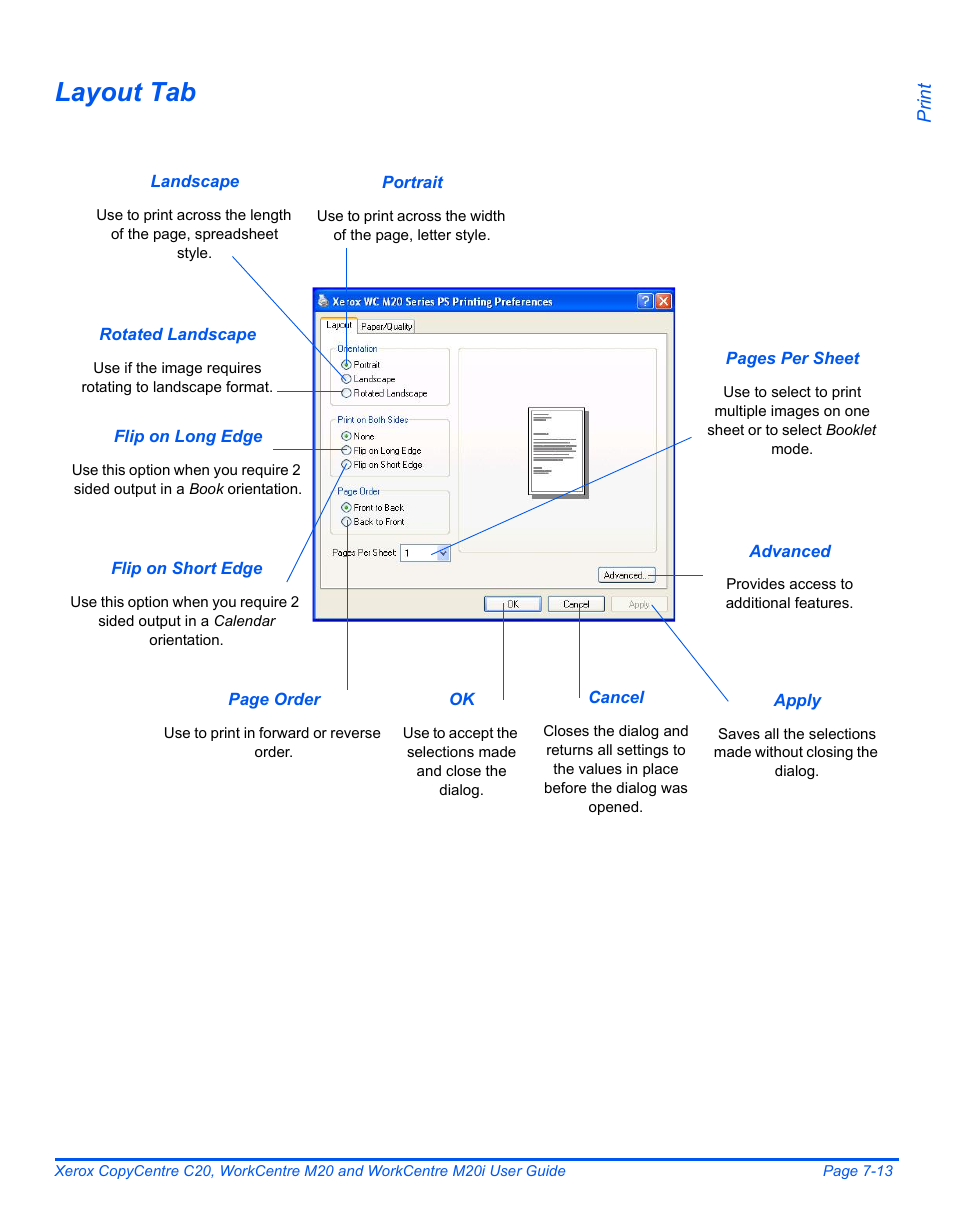 Layout tab | Xerox COPYCENTRE M20I User Manual | Page 133 / 215