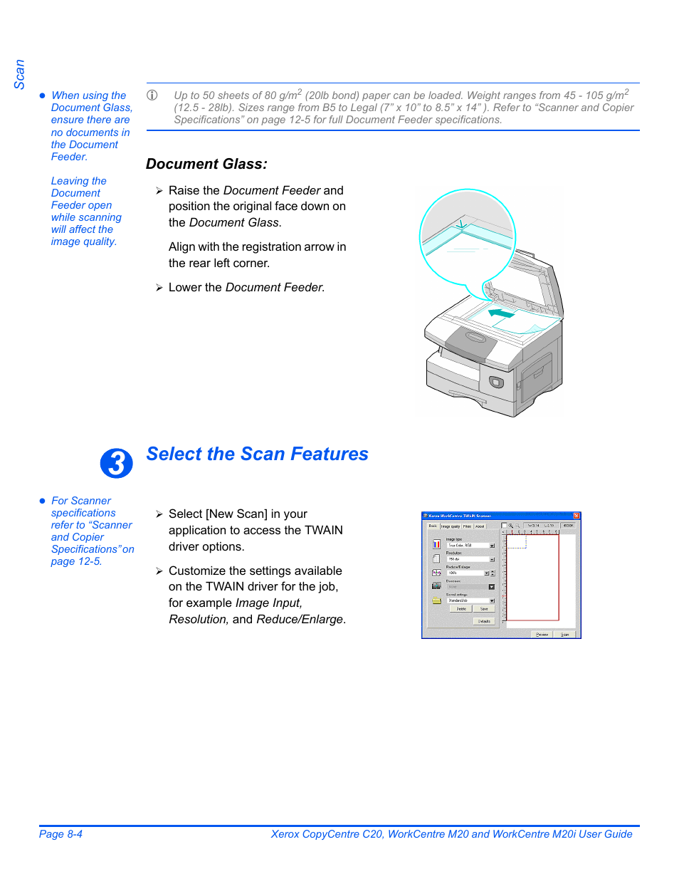 Select the scan features | Xerox COPYCENTRE M20I User Manual | Page 138 / 215